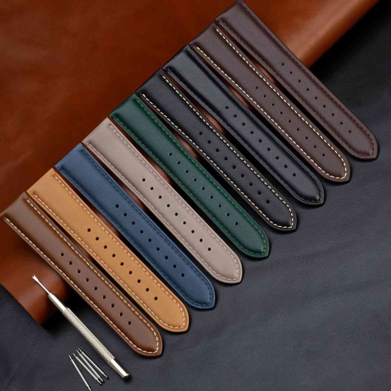 WOCCI 22mm Vintage Leather Watch Straps with Black Buckle, Replacement