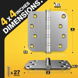 KOLET Ball Bearing Door Hinges, 4 x 4 Inches Door Hinges, Heavy Duty Stainless Steel Hinges, 5/8'' Radius Corner, Smooth and Quiet, Non Removable Pin, Brushed Nickel, 3 Pack