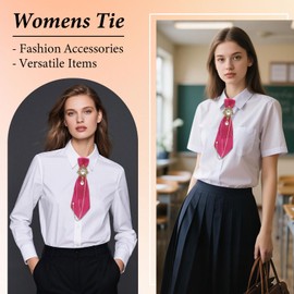 Gsyziux Ties for Women Pre-Tied Girls Necktie Female Adjustable Uniform Ties with Sparkling Rhinestone for School Party Work (Dark Pink)