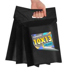 Vapulcio Poly Mailers 10x13 inch 100 Pcs, Black Mailing Envelopes with Handle, Easy to Carry and Self Adhesive Shipping Bags for Clothing, Upgrade Design Tamper Proof Mailers Poly Bags