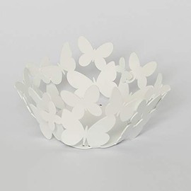 Butterfly Basket Round Fruit Bread Bin White Snow Arts & Crafts
