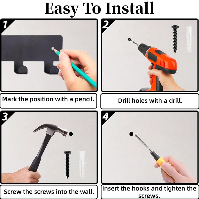 Rayakt Metal Key Holder with 8 Hooks, Featuring a Black