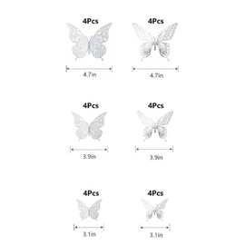Pack of 24 3D Butterflies Wall Stickers Butterfly Decoration Butterfly Wall Decoration for DIY Party and Room Decoration (Silver)