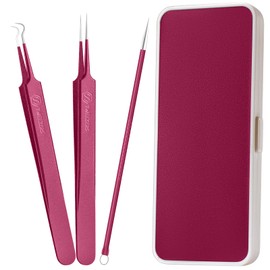WSYUB Upgrade Professional Facial Blackhead Remover Tweezers, Ingrown Hair Tweezers,Extractor Acne Removal, Pimple Popper Tool, Hot Red
