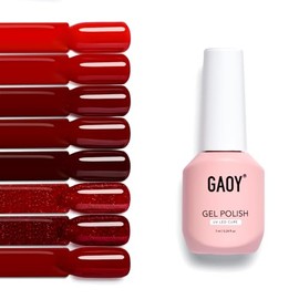 GAOY Juego de Esmalte de Uñas de Gel Rojo, 8 Colores Burdeos Escarlata Carmín Oscuro Brillo Rojo Remojo Kit de Esmalte de Gel para Salón y Arte de Uña