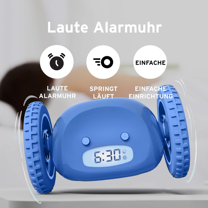 Clocky The Original Runaway Alarm Clock blue