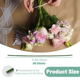 80 Pieces Flower Wire, 30cm Length 3mm Diameter Flower Stems, 18 Gauge Flower Wire with Paper, Florist Wire for Artificial Flowers, Wreath, Bouquet (Green)