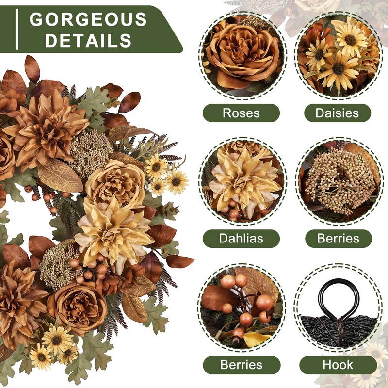 MDSTBN 24in Fall Wreaths for Front Door Artificial Autumn Wreath