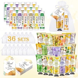 KONEUK Paquete De 36 Cremas De Manos Y Bálsamos Labiales A Granel, Regalos Para Damas De Honor, Regalos De Agradecimiento Y Regalos Para Despedidas De Soltera Con Tarjetas De Agradecimiento, Bolsas De