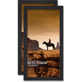A PLUS MAX 5x10 Picture Frame Set of 2, Black Engineered Wood Frame for 5 x 10 Inch Picture Poster Photo, Light Weight 5 by 10 Frame with Wood-grain for Wall - 2 Pack/Black/5"x10"