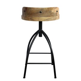 The Urban Port Hinkley Industrial Style Adjustable Swivel Counter Height Stool with Backrest and Footrest in Black and Walnut Brown Finish