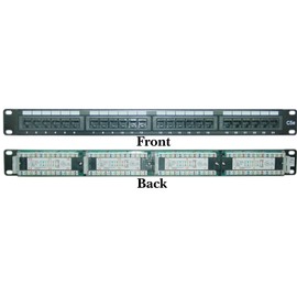 CableWholesale 24 Port Cat5e Patch Panel, 19" Horizontal Rackmount Cat5e Patch Panel, 1U Wall Mount Panel, RJ45 Ethernet 110 Type, 568A/568B Compatible, Black