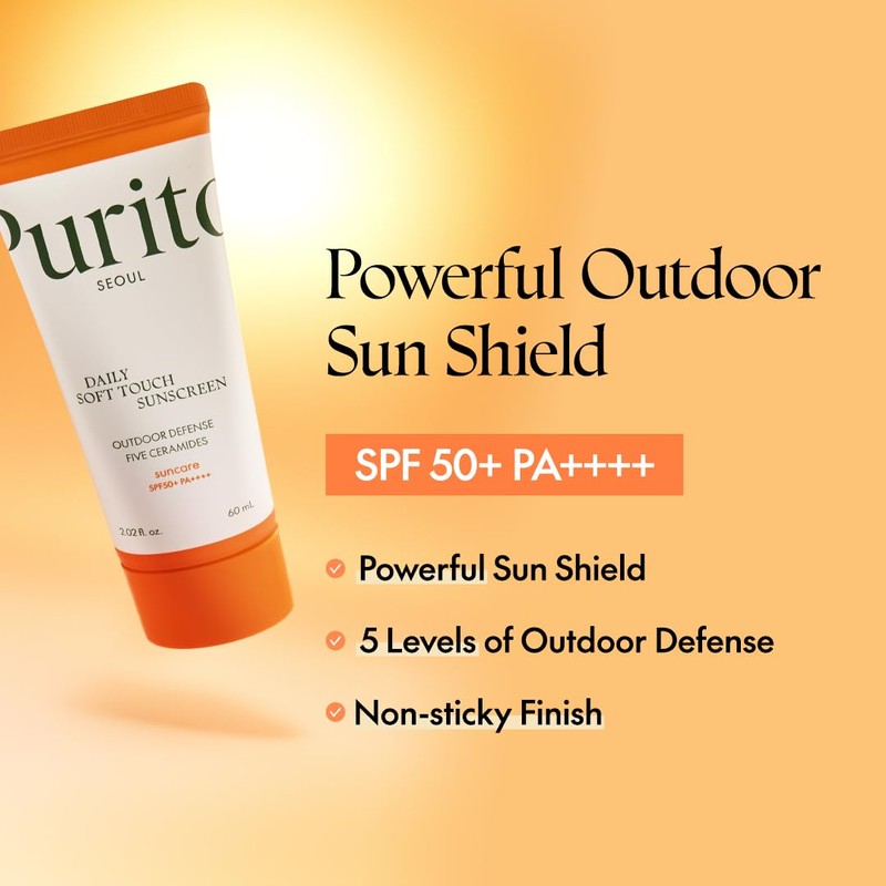 PURITO SEOUL Daily Soft Touch Sunscreen, SPF50+ PA++++, Ceramides, Non