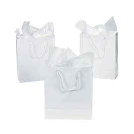 Fun Express - Medium White Gift Bags for Party - Party Supplies - Bags - Paper Gift W & Handles - Party - 12 Pieces