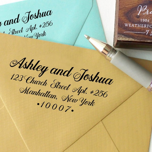 Wood Mounted Wedding Rubber Stamp Custom Return Address Stamp Invitation