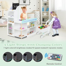 HONEY JOY Kids Grocery Store Playset, Wooden Supermarket Playset w/Cash Register & Working Conveyor, Checkout Counter Stand w/Lights, Food, Grocery Store Pretend Play for Toddler Boys Girls(White)