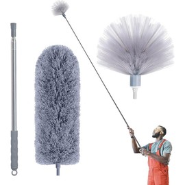 Cobweb Duster with Extension Pole, Spider Web Brush & Ceiling Cleaning Kit, 100" Microfiber Feather Duster Cleaner with Washable Head for Ceiling Fan,