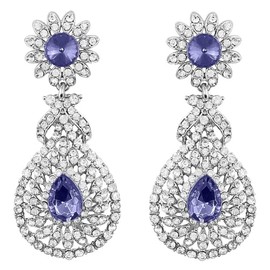 I Jewels Womens 18K Rhodium Plated American Diamond Sparkling Dangle Earrings (E2100Zbl) Blue