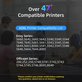 62XL Black Ink Cartridge Replacement for HP Ink 62 XL 62 Work with HP Envy 7640 7645 5660 5540 5640 OfficeJet 5740 8040 OfficeJet 250 200 (1 Black)