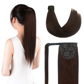 18 Inch Human Hair Ponytail 80g Long Wrap Around Ponytail Medium Brown Real Hair Ponytail Extension for Women(18inch,Medium Brown)