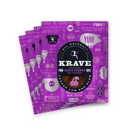 KRAVE All Natural Pork Jerky | Gluten Free, Good Source of Protein, No Artificial Ingredients, No Nitrates or Nitrites Added | Premium Pork Meat Snack | Black Cherry BBQ | 2.7 oz (Pack of 4)
