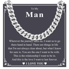 KORAS Gifts for Him, Mens Gifts for Husband Boyfriend 8mm Cuban Chain Necklace for Him, Mens Valentines Gift for Him, Jewellery Presents for Soulmate on Birthday Christmas Anniversary