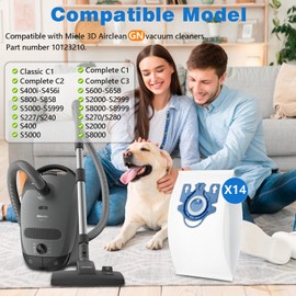 14 Pack 3D Airclean GN Vacuum Bags Compatible with Miele Classic C1, Complete C1, C2, C3, S400i S600 S2 S5 S8 Series, with 4 MP Filters, 4 AC Filters