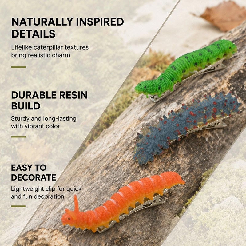 12PCS Bug Hair Clips Hand Painted 3D Caterpillar Duckbill Clip