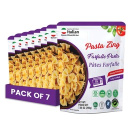 Pasta Zing Farfalle Pasta | Made with Italian Durum Wheat | Ready to Eat Meals in 55 Seconds | Microwave Meals, Fully Cooked | Vegan Pasta for Lunch Food and Easy Dinner Sides | Pack of 7, 7.05 Ounce