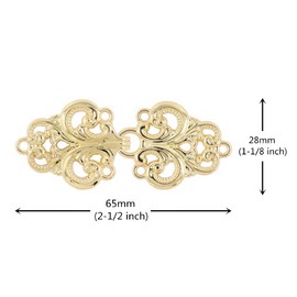 BEZELRY Swirl Flower Hook and Eye Cloak Clasp Fasteners Pack of 4 Pairs 65mm x 28mm Fastened. (Shiny Gold)