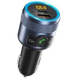 HUNDRUP QC3.0 Fast Charging, PD20W Compatible, USB x 1, Type-C x 1, In-Car, Deep Bass Mode, Siri & Google Assistant Compatible, LED Light, Hands-free Calling, Compatible with 12-24V Cars, Voltage Measurement, Frequency 76-108 MHz, Japanese Instruction Ma