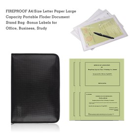 Fireproof File Organiser Expanding File Folder A4 Size 3 Pockets Document Organizer Portable Document Folder Accordion Filing Folder Certificate Contract Photos Durable Folder Bag Two Zippers