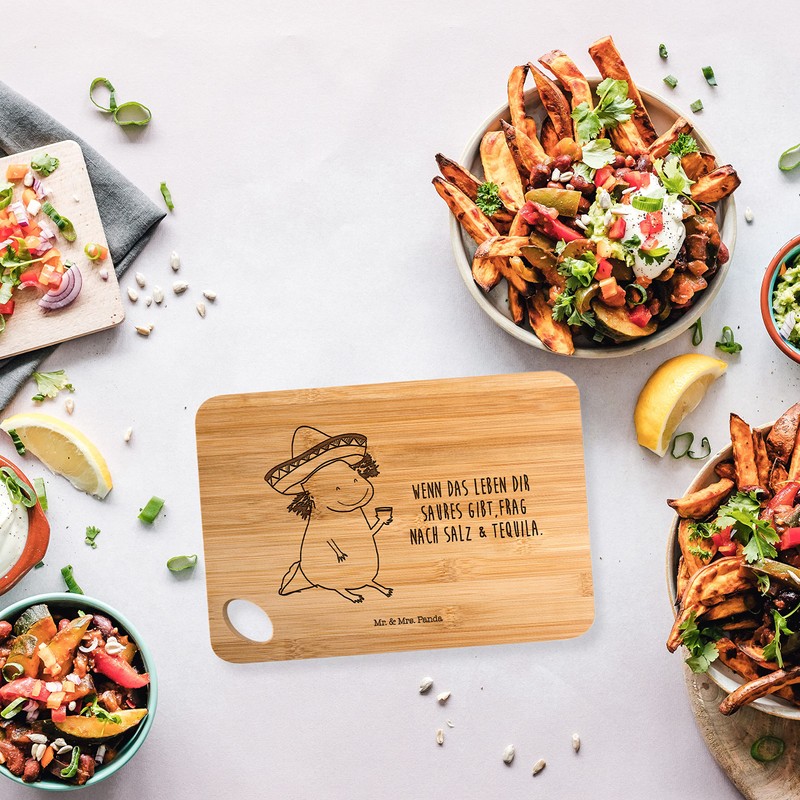 Mr. & Mrs. Panda Bamboo Chopping Board Axolotl Tequila Gift,