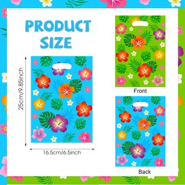 50 Pcs Hawaii Luau Party Favors Bags Hibiscus Flowers Plastic Gift Treat Candy Goody Bags with Handle for Hawaii Luau Aloha Party Supplies