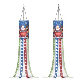 Psesaysky Car Santa Claus Windsock Reusable Soft Christmas Windsock Outdoor Hanging for Garden Tree Party Decoration Flag Wind Socks Hanging Easy to Clean 2 Pieces