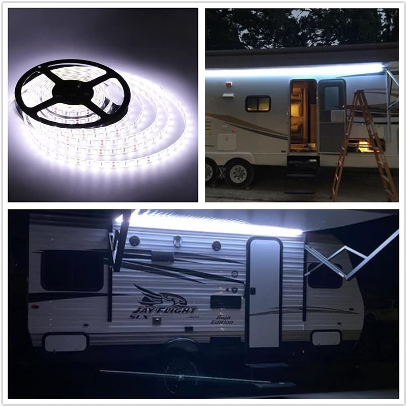 RV Awning Lights, 12V 16.4FT White Camping Awning Lights, Motorhome