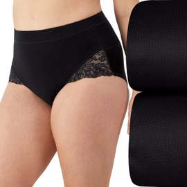 Bali Women's Breathe Shaping Brief, Breathable Modal Firm Control Shapewear Panty, 2-Pack, Black Lace/Black Lace, Large
