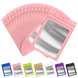 FUNFERY 100 Pack Mylar Resealable Bags Foil Packaging Bags with Clear Window,Zipper Pouch Smell Proof Bags for Food Storage,Cookies,Sample,Small Business(Pink,3x4.7inch)