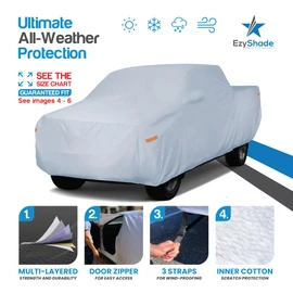 EzyShade 10-Layer Truck Cover Waterproof All Weather. See Vehicle Size-Chart for Accurate Fit. Full Outdoor Pickup Truck Covers for Ford F150 Colorado RAM. Sun Wind Rain. Size T3 (See SizeChart)