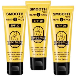 Bee Bald SMOOTH PLUS Head & Face Moisturizer with SPF 30 Sunscreen Lotion Protecting Skin From Harmful UVA/UVB Rays While Hydrating, Moisturizing and Toning, 1.7 Fl Oz (Pack of 3)