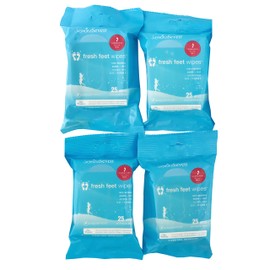 Fresh Feet Wipes - Natural Peppermint - 25-count Travel Packs - Set of 4 (Total 100 Foot and Body Wet-Wipes) - by Jasmine Seven