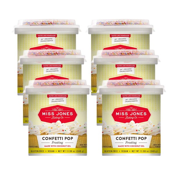 Miss Jones Baking 90% Organic Birthday Buttercream Frosting, Perfect for Icing and Decorating, Vegan-Friendly: Confetti Pop (Pack of 6)