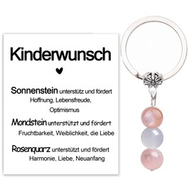 MKISHINE Key Ring Crystal Desire for Children Gift Motivational Postcard Gemstones Gemstone Happiness Fertility Moonstone Aquamarine Rose Quartz, Desire for children