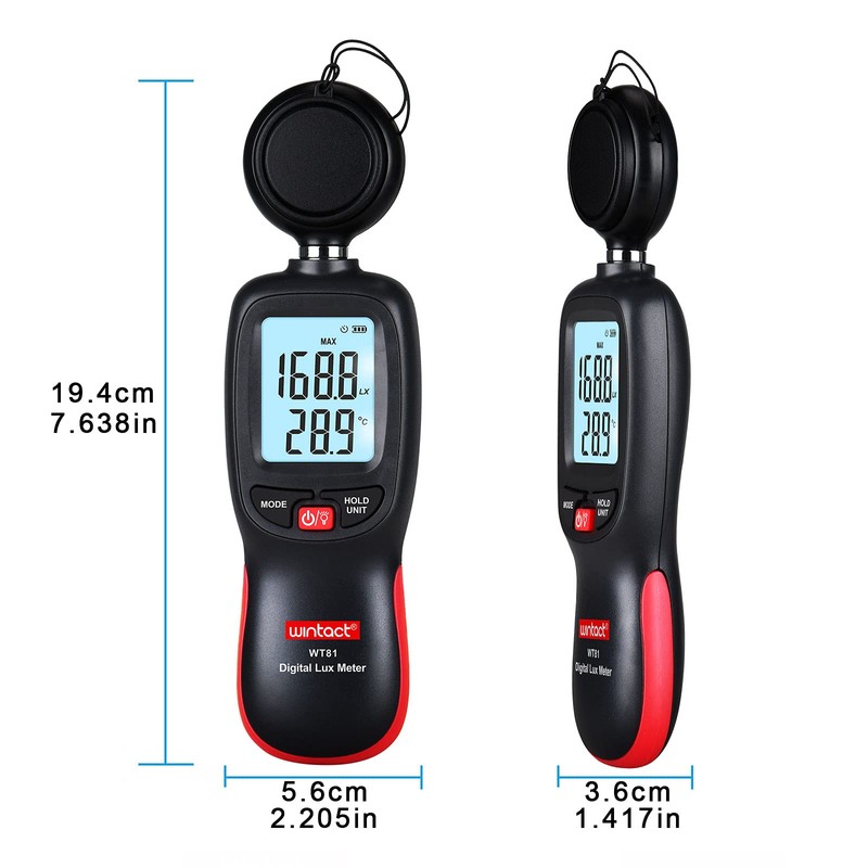 Wintact デジタル照度計 光度計 ルクスメーター 、ルーメン200,000 Lux、周囲温度測定器、屋外 環境 植物 家庭用
