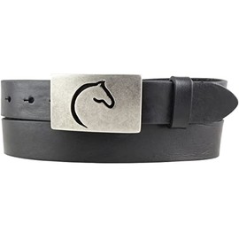 BELTINGER Children's Belt for Riders with Horse Head Belt Buckle Made of Full Cowhide Leather 3 cm Rider Belt 30 mm for Riding Breeches with Horse Motif, Black, antique silver, 60 cm (Gesamtlänge 75 cm)