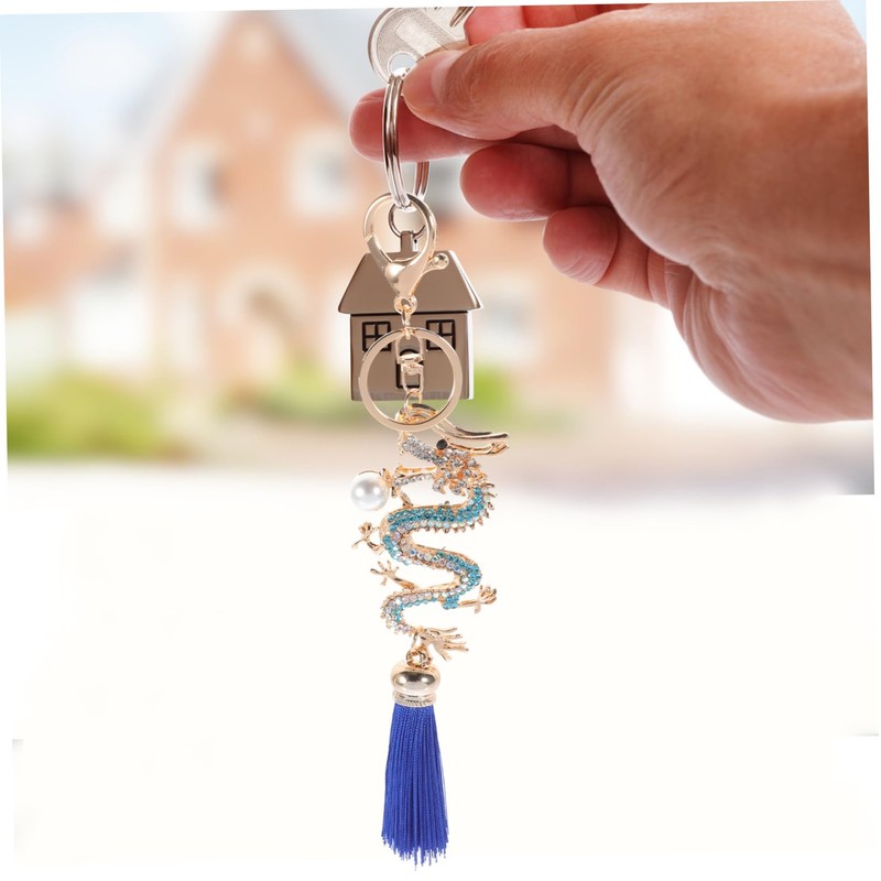 LIFKOME Dragon Year Keyring Rhinestone Pendant with Tassel Stylish Dragon