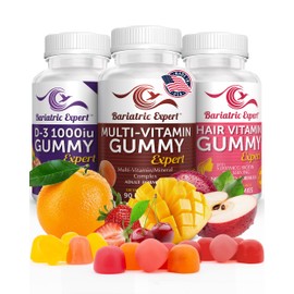 Bariatric Multivitamin 3 Pack, Multivitamin Gummy 90 Chews. - D3 Gummy 90 Chews.- Hair Vitamin Gummy 60 Chews.