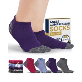 Pembrook Ankle Compression Socks for Women & Men - 4 Pairs | Men's Sports Compression Socks | Support Socks for Men | Low Cut Compression Socks Women | Pink, Purple, Grey, Blu