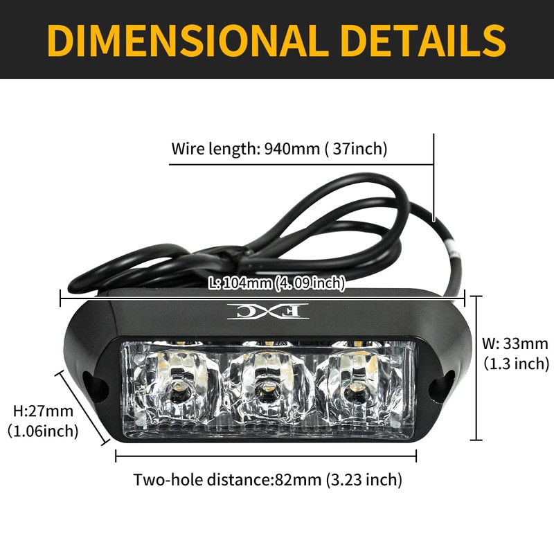 FXC (2PCS 3-LED Strobe Lights Amber Waterproof Emergency Beacon Flash