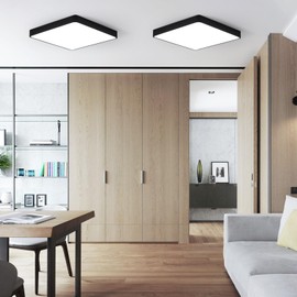 Ganeed 12 Inch 24W Flush Mount Square LED Ceiling Light, 6500K Cool White Flush Mount Light Fixture, 1440LM Bright Flat Ceiling Light Fixtures for Bedroom, Living Room, Hallway (Black-2 Pack)